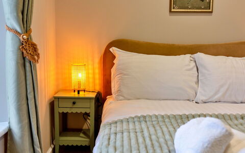 The Kiln: Furniture, Bed, Bedding, Bedroom, Interior Design, Bed Sheet, Wall, Wood, Linens, Yellow