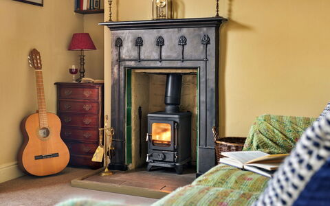 Bourne Edge: Hearth, Flooring, Furniture, Wood-Burning Stove, Fireplace, Living Room, Heat, Stove, Home Appliance