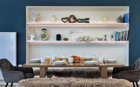 The Penthouse, Scarborough: Furniture, Interior Design, Wood, Table, Flooring, Home, Shelving, Lighting, Room, Living Room