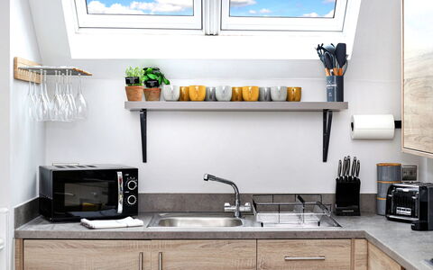 Captains Retreat, Whitby: Kitchen, Countertop, Kitchen Appliance, Furniture, Home Appliance, Interior Design, Cabinetry, Kitchen Sink, Major Appliance, Plumbing Fixture