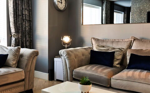South Beach House: Furniture, Interior Design, Living Room, Textile, Couch, Home, Flooring, Throw Pillow, Floor, Lighting