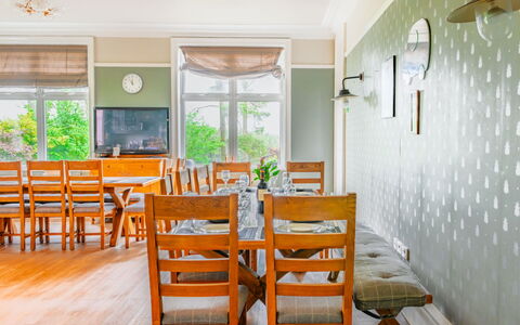 Evergreen Manor: Furniture, Interior Design, Flooring, Floor, Wood, Ceiling, Table, Chair, Dining Room, Lighting