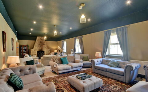 Blackton Farmhouse: Furniture, Interior Design, Couch, Flooring, Floor, Ceiling, Room, Lighting, Living Room, Light Fixture