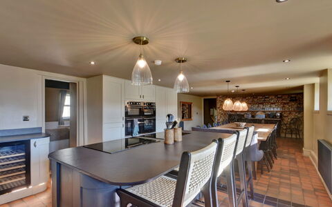 Blackton Farmhouse: Furniture, Interior Design, Kitchen, Flooring, Countertop, Light Fixture, Wood, Ceiling, Cabinetry, Floor