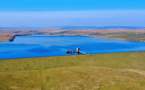 Blackton Farmhouse: Blue, Water, Horizon, Ecoregion, Plain, Reservoir, Field, Steppe, Loch
