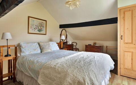 Vine Barn: Bed, Furniture, Interior Design, Bedding, Bedroom, Bed Sheet, Wall, Wood, Room, Ceiling