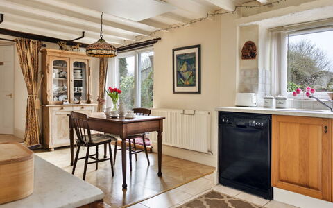 Vine Barn: Furniture, Interior Design, Flooring, Wood, Cabinetry, Ceiling, Room, Floor, Lighting, Kitchen