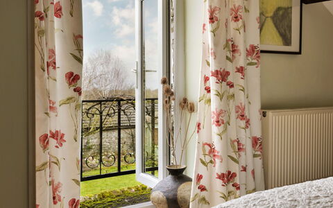 Vine Barn: Interior Design, Curtain, Pink, Window Treatment, Room, Window Covering, Houseplant, Molding, Floral Design, Living Room