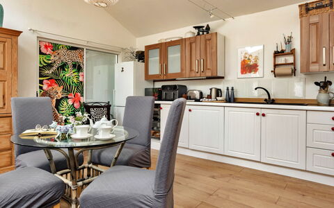Vine Barn Studio: Furniture, Interior Design, Flooring, Kitchen, Cabinetry, Kitchen Appliance, Wood, Room, Countertop, Floor