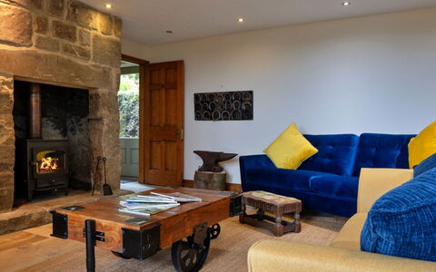 Rough Close Farm Cottage: Furniture, Interior Design, Flooring, Wall, Couch, Wood, Floor, Living Room, Room, Picture Frame