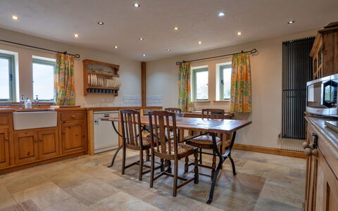 Rough Close Farm Cottage: Furniture, Interior Design, Flooring, Floor, Wood, Ceiling, Room, Cabinetry, Lighting, Kitchen
