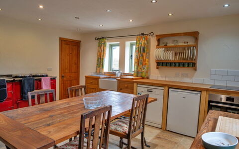 Rough Close Farm Cottage: Furniture, Interior Design, Flooring, Wood, Floor, Cabinetry, Room, Ceiling, Table, Kitchen