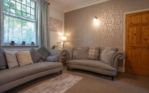 House on the Green: Interior Design, Furniture, Floor, Flooring, Home, Room, Living Room, Curtain, Ceiling
