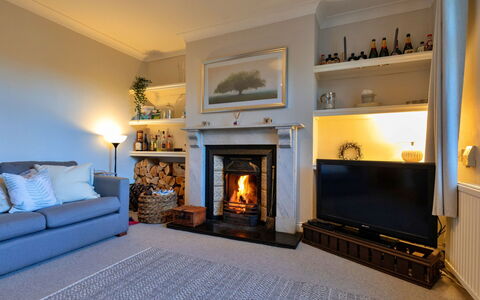 Ingersley Cottage: Hearth, Furniture, Interior Design, Flooring, Wood, Living Room, Floor, Room, Lighting, Home