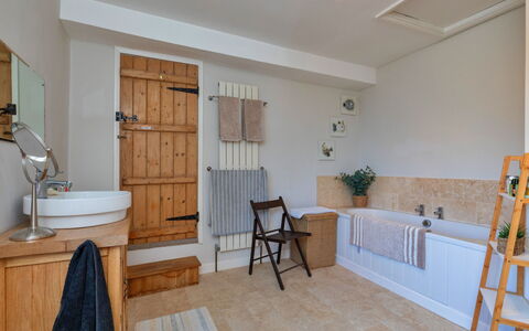 Ingersley Cottage: Flooring, Interior Design, Plumbing Fixture, Floor, Plumbing, Tap, Bathroom, Furniture, Bathroom Cabinet, Room
