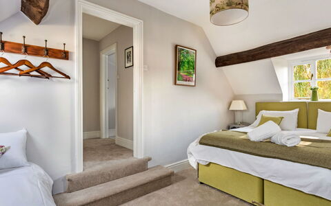 Dunford Barn: Furniture, Interior Design, Bed, Wall, Bedroom, Flooring, Wood, Ceiling, Room, Floor