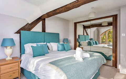 Dunford Barn: Furniture, Interior Design, Bed, Bedroom, Room, Floor, Flooring, Bedding, Wood, Ceiling
