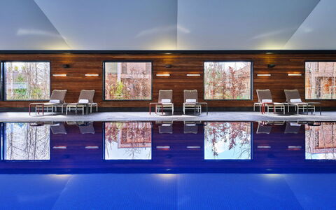 The Glass House at the Lakes by Yoo: Swimming Pool, Ceiling, Resort, Chair, Reflection, Hotel, Eco Hotel, Outdoor Furniture, Water Feature
