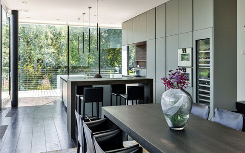 The Glass House at the Lakes by Yoo: Furniture, Interior Design, Flooring, Floor, Wood, Chair, Kitchen & Dining Room Table, Table, Ceiling, Kitchen