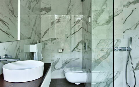 The Glass House at the Lakes by Yoo: Interior Design, Wall, Flooring, Plumbing Fixture, Bathroom, Floor, Tap, Architecture, Plumbing, Ceiling