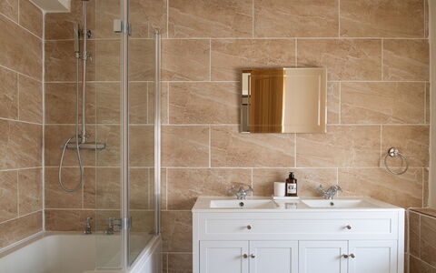 Tranquility House: Bathroom, Flooring, Plumbing Fixture, Wall, Interior Design, Sink, Floor, Bathroom Sink, Countertop, Wood