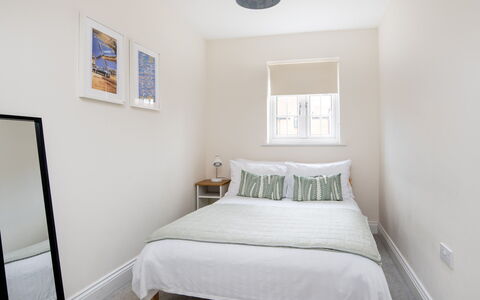 Field View: Bed, Interior Design, Bedroom, Furniture, Wall, Floor, Bedding, Flooring, Bed Sheet, Ceiling