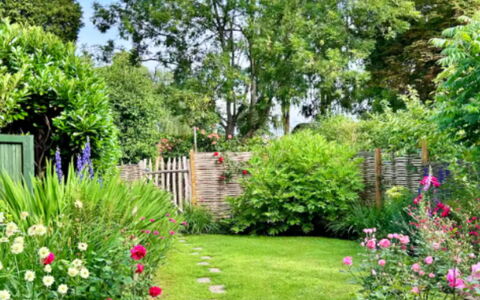 Meadowsweet Cottage: Flower, Green, Garden, Shrub, Lawn, Walkway, Backyard, Groundcover, Spring