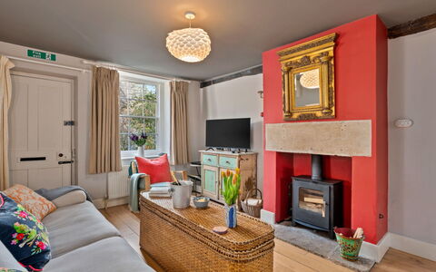 Meadowsweet Cottage: Furniture, Interior Design, Flooring, Wall, Floor, Wood, Room, Ceiling, Table, Living Room