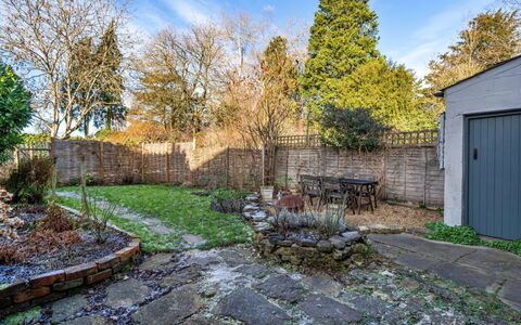 Meadowsweet Cottage: Shrub, Landscape, Garden, Groundcover, Flagstone, Backyard, Brick, Yard, Landscaping, Walkway