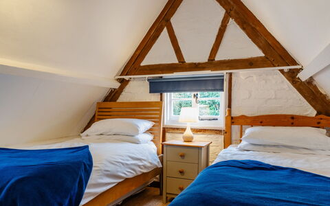 Cricketers' Cottage: Furniture, Bedroom, Wood, Bed, Interior Design, Bedding, Bed Sheet, Floor, Home, Flooring