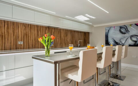 Hollies Coach House: Furniture, Interior Design, Flooring, Kitchen, Wood, Countertop, Floor, Ceiling, Lighting, Cabinetry