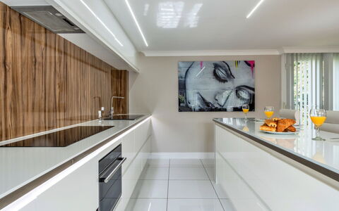 Hollies Coach House: Interior Design, Kitchen, Flooring, Countertop, Wall, Wood, Ceiling, Kitchen Appliance, Floor, Cabinetry