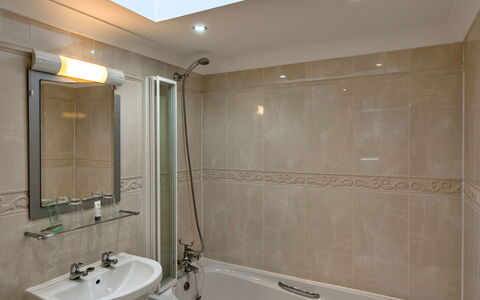 Hollies Coach House: Bathroom, Plumbing Fixture, Interior Design, Flooring, Wall, Floor, Sink, Bathtub, Tap, Ceiling
