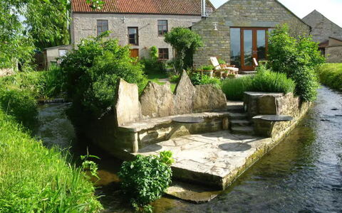 Mill Barn by the Stream: Watercourse, House, Shrub, Cottage, Home, Garden, Canal, Landscaping, Farmhouse