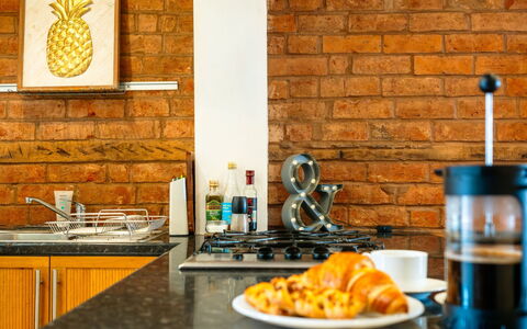 Three Storeys in Newent: Brick, Furniture, Interior Design, Brickwork, Countertop, Kitchen, Wood Stain, Kitchen Appliance, Stone Wall, Hardwood