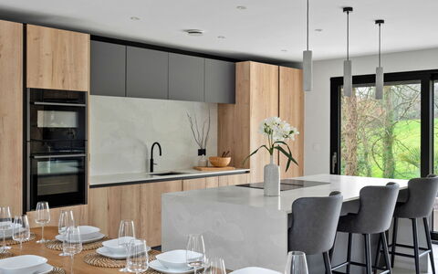 Orchard Rise: Furniture, Kitchen, Countertop, Interior Design, Flooring, Wood, Cabinetry, Floor, Light Fixture, Kitchen & Dining Room Table