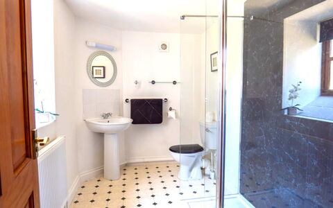 Fields Barn at Widemouth Bay: Bathroom, Flooring, Plumbing Fixture, Floor, Interior Design, Wall, Tap, Plumbing, Bathroom Sink, Sink