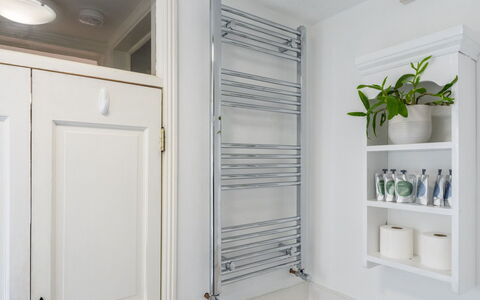 Swallow Cottage: Interior Design, Flooring, Floor, Room, Plumbing Fixture, Cabinetry, Shelf, Ceiling, Shelving