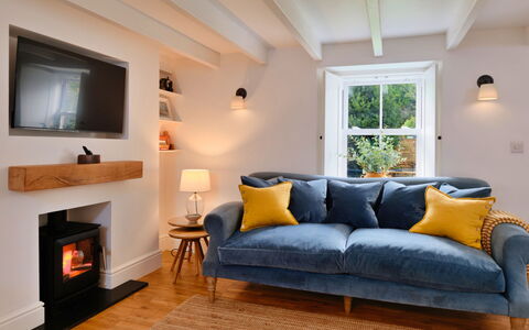 Millstone Cottage: Furniture, Interior Design, Couch, Wood, Flooring, Living Room, Floor, Throw Pillow, Lighting, Home