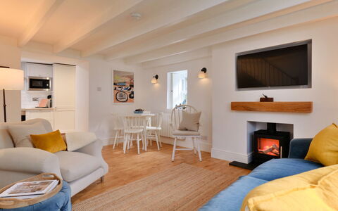 Millstone Cottage: Furniture, Interior Design, Flooring, Floor, Wall, Couch, Room, Wood, Ceiling, Living Room