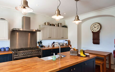 The Old Vicarage: Kitchen, Cabinetry, Countertop, Interior Design, Furniture, Kitchen Appliance, Wood, Ceiling, Light Fixture, Flooring