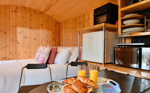 Demelza Shepherd'S Hut: Interior Design, Wood, Flooring, Floor, Room, Ceiling, Wood Stain, Bedroom, Hardwood, Bed