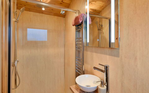 Demelza Shepherd'S Hut: Plumbing Fixture, Flooring, Wood, Floor, Interior Design, Bathroom Sink, Sink, Bathroom, Plumbing, Tap