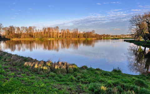 Lake View: Sky, Blue, Water, Water Resources, Green, Body Of Water, Nature, Natural Landscape, Natural Environment, Waterway