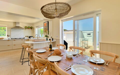 The Coast House: Furniture, Wood, Flooring, Interior Design, Table, Kitchen & Dining Room Table, Floor, Chair, Ceiling, Dining Room