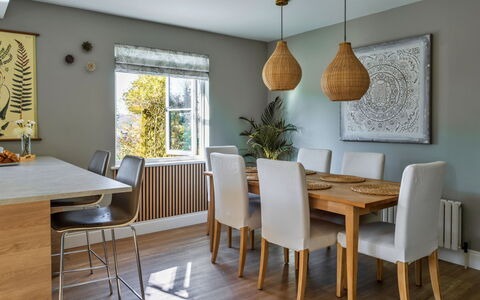 Thyme Bank: Furniture, Interior Design, Flooring, Wood, Floor, Dining Room, Ceiling, Table, Kitchen & Dining Room Table, Chair