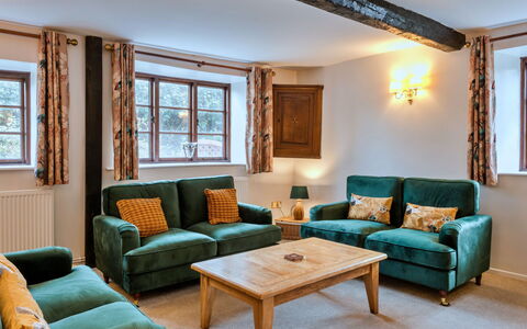 Town Farm Cottage: Furniture, Interior Design, Couch, Wood, Ceiling, Room, Flooring, Home, Living Room, Lighting