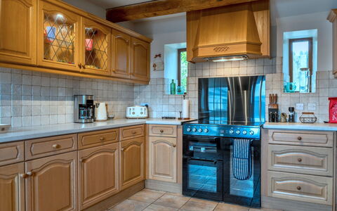 Town Farm Cottage: Kitchen, Cabinetry, Countertop, Kitchen Appliance, Interior Design, Flooring, Major Appliance, Furniture, Wood, Kitchen Stove