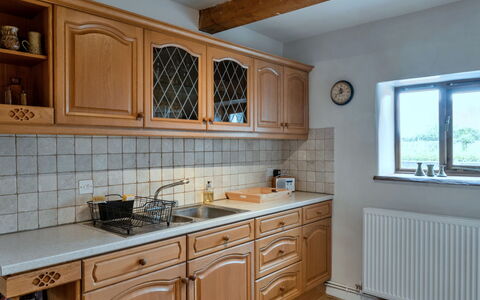 Town Farm Cottage: Kitchen, Cabinetry, Countertop, Wood, Flooring, Interior Design, Kitchen Appliance, Furniture, Cupboard, Drawer