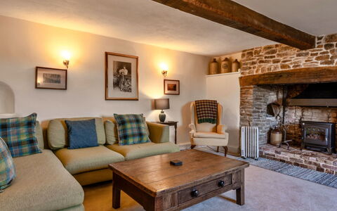 Syncocks Farm Cottage: Furniture, Wall, Wood, Interior Design, Flooring, Living Room, Couch, Ceiling, Home, Floor